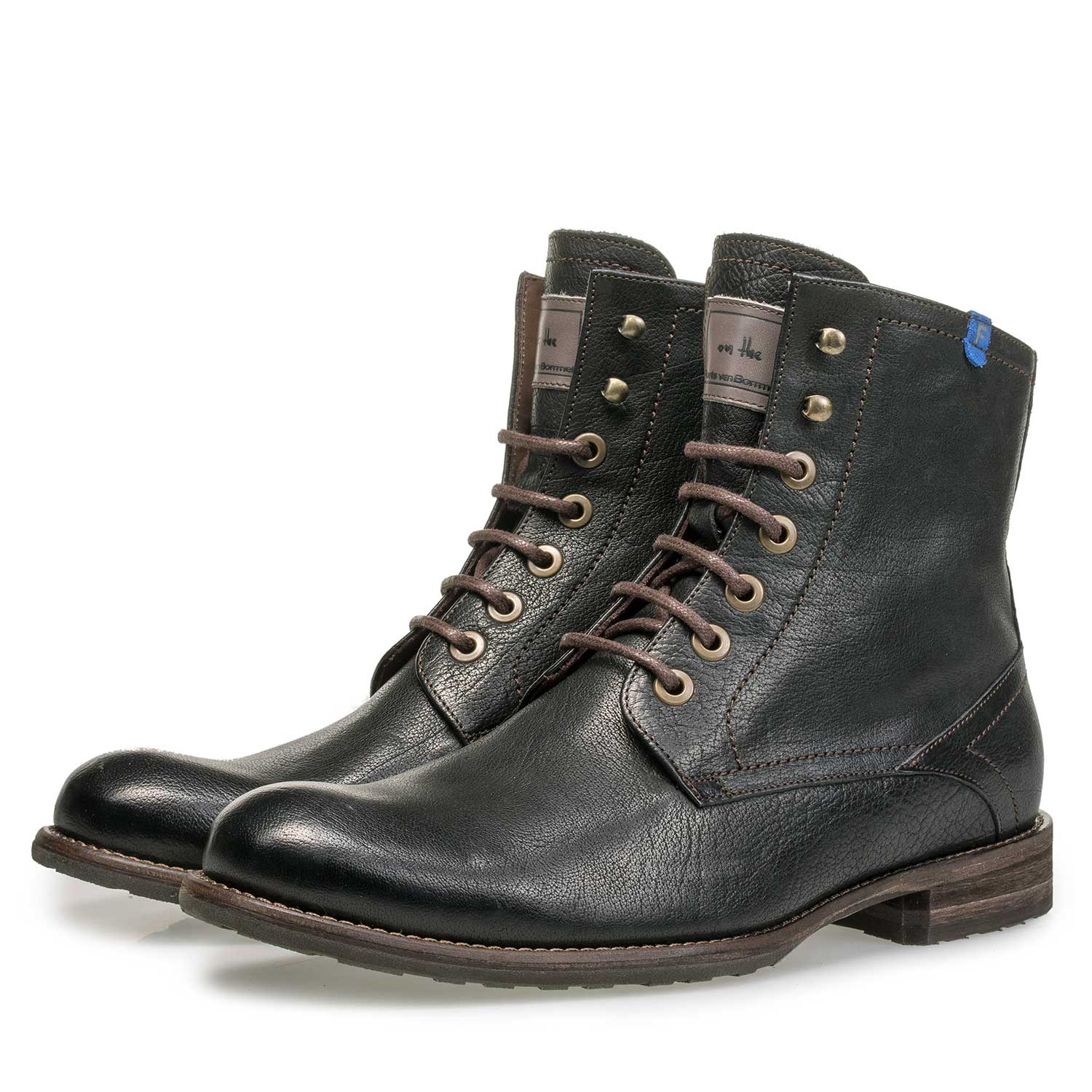 10751/12 - Wolle gefütterter Schnürstiefel aus schwarzem Kalbsleder 10751/12 - Wolle gefütterter Schnürstiefel aus schwarzem Kalbsleder