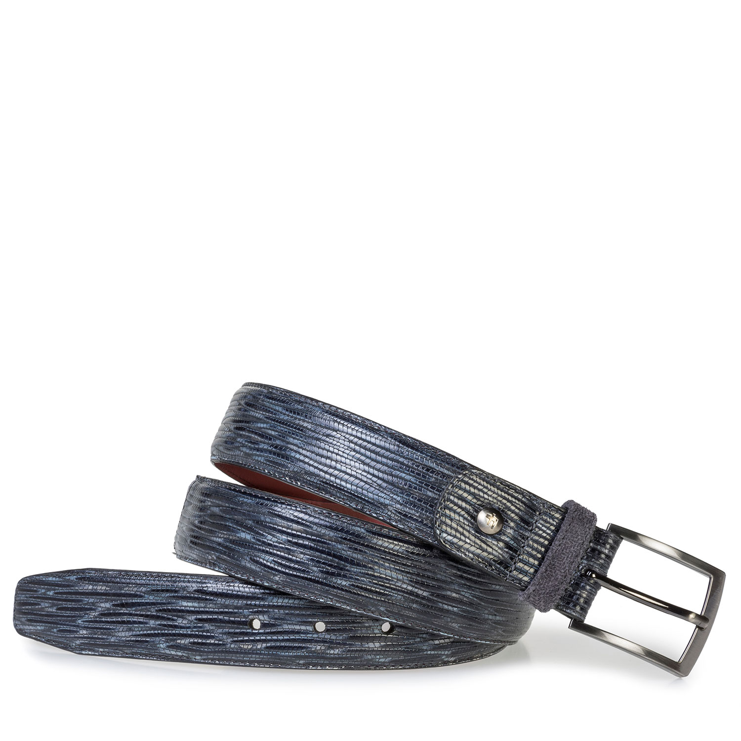 75188/53 - Blue and grey leather belt with print 75188/53 - Blue and grey leather belt with print