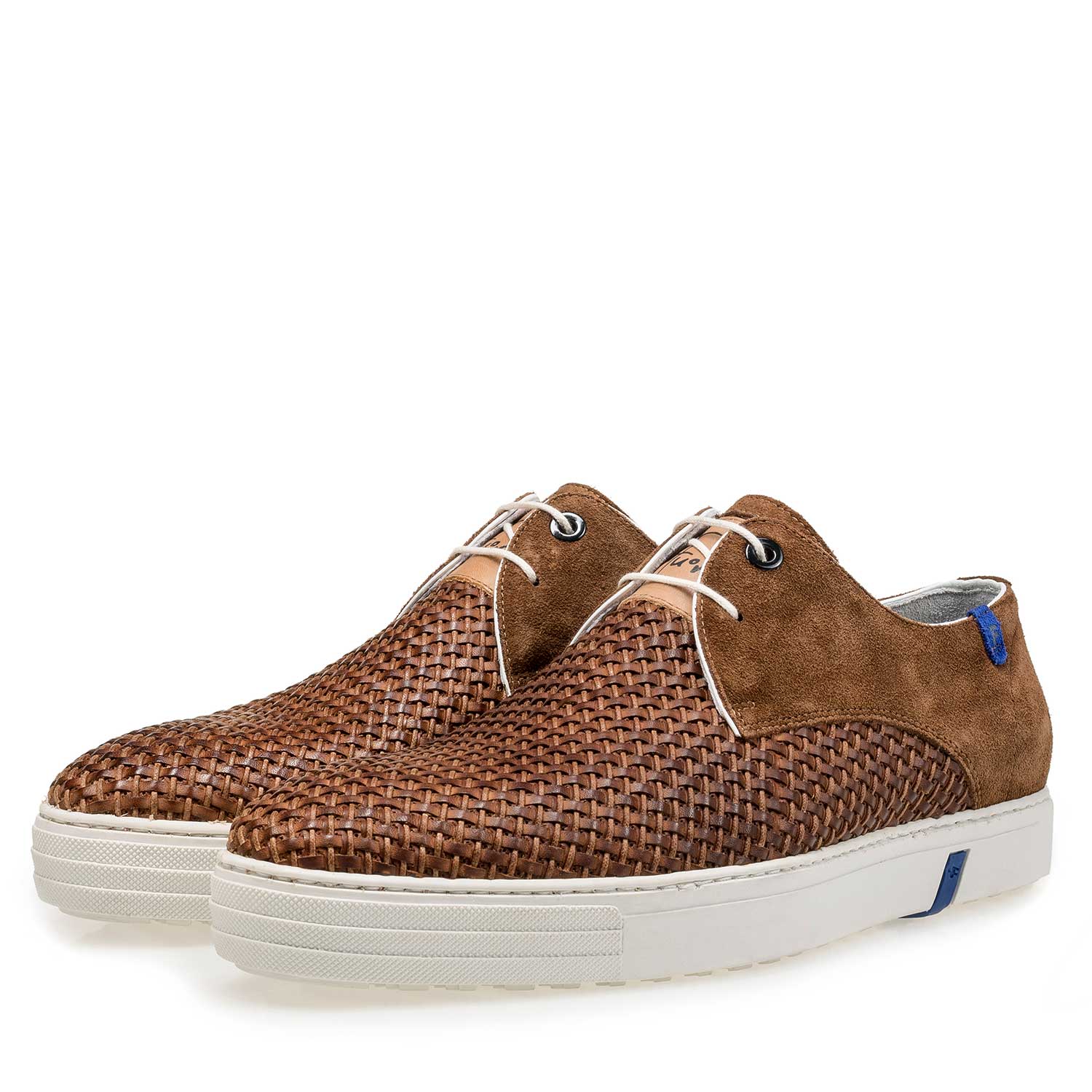 16253/00 - Cognacfarbener geflochtener Kalbswildleder-Schnürschuh 16253/00 - Cognacfarbener geflochtener Kalbswildleder-Schnürschuh