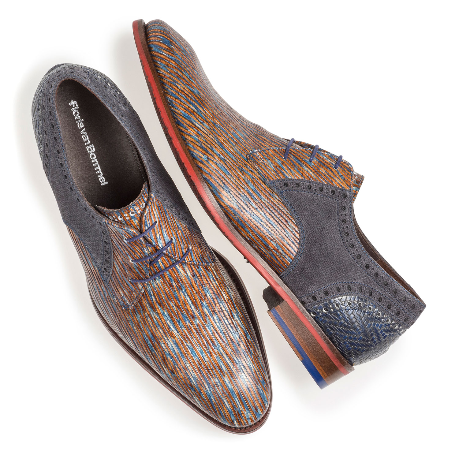 18107/07 - Blau-roter Schnürschuh mit Eidechsenprint 18107/07 - Blau-roter Schnürschuh mit Eidechsenprint