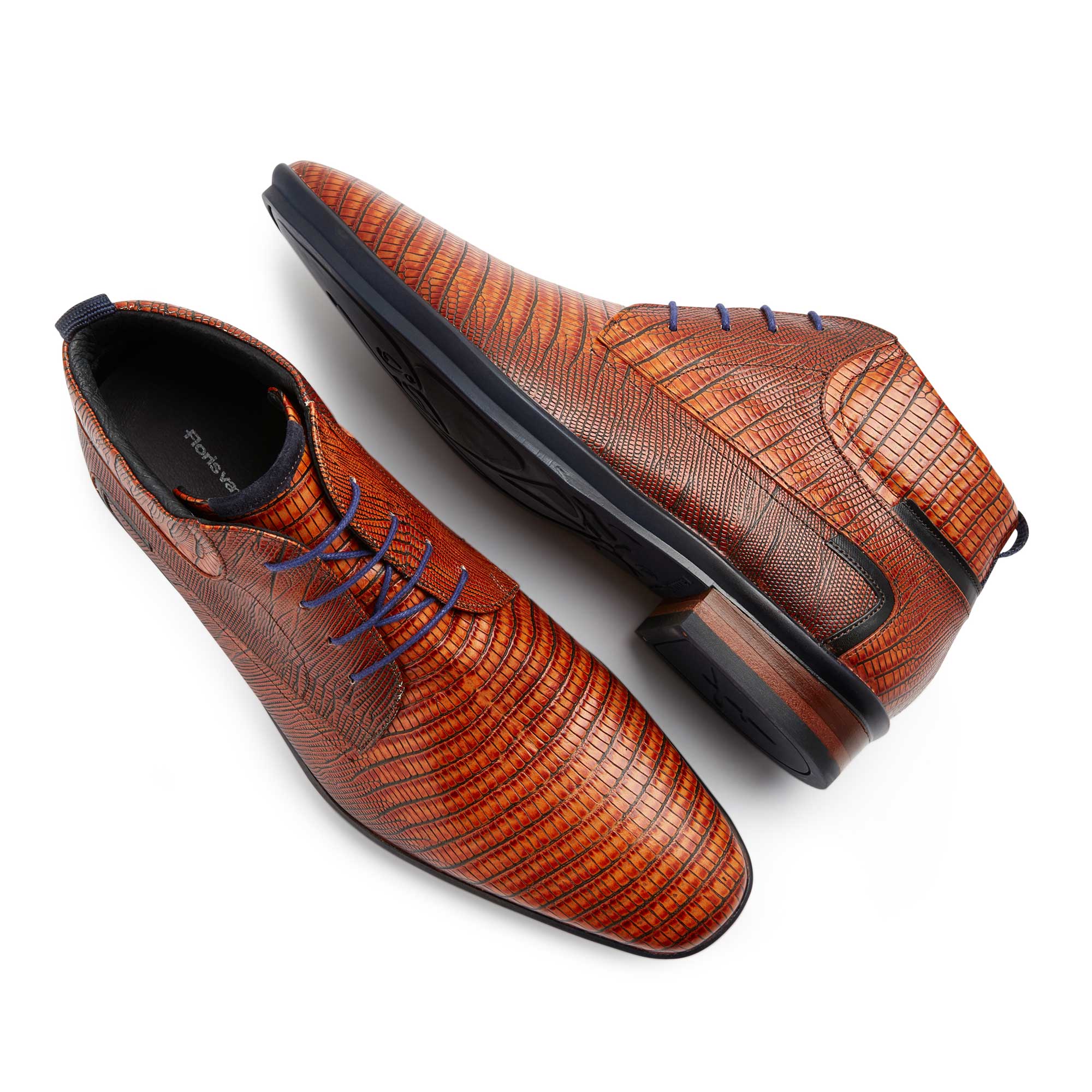 10879/00 - Cognacbraune Herren Leder Schnürstiefel mit Eidechsen Aufdruck 10879/00 - Cognacbraune Herren Leder Schnürstiefel mit Eidechsen Aufdruck