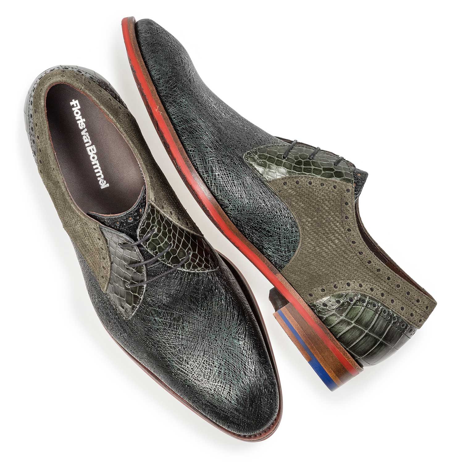 18106/08 - Dunkelgrüner Leder-Schnürschuh mit Metallic-Print 18106/08 - Dunkelgrüner Leder-Schnürschuh mit Metallic-Print