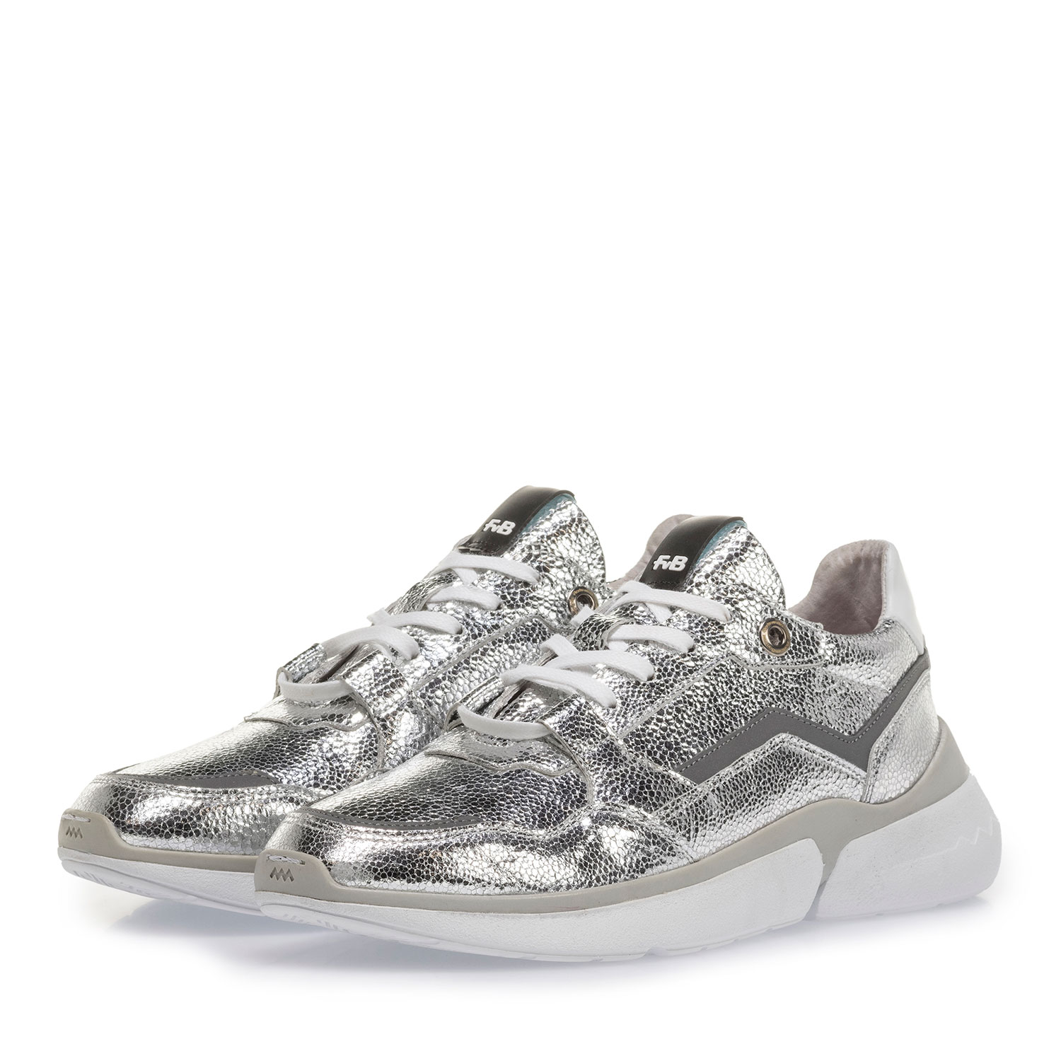 85291/16 - Silberner Leder-Sneaker mit Metallic-Print 85291/16 - Silberner Leder-Sneaker mit Metallic-Print