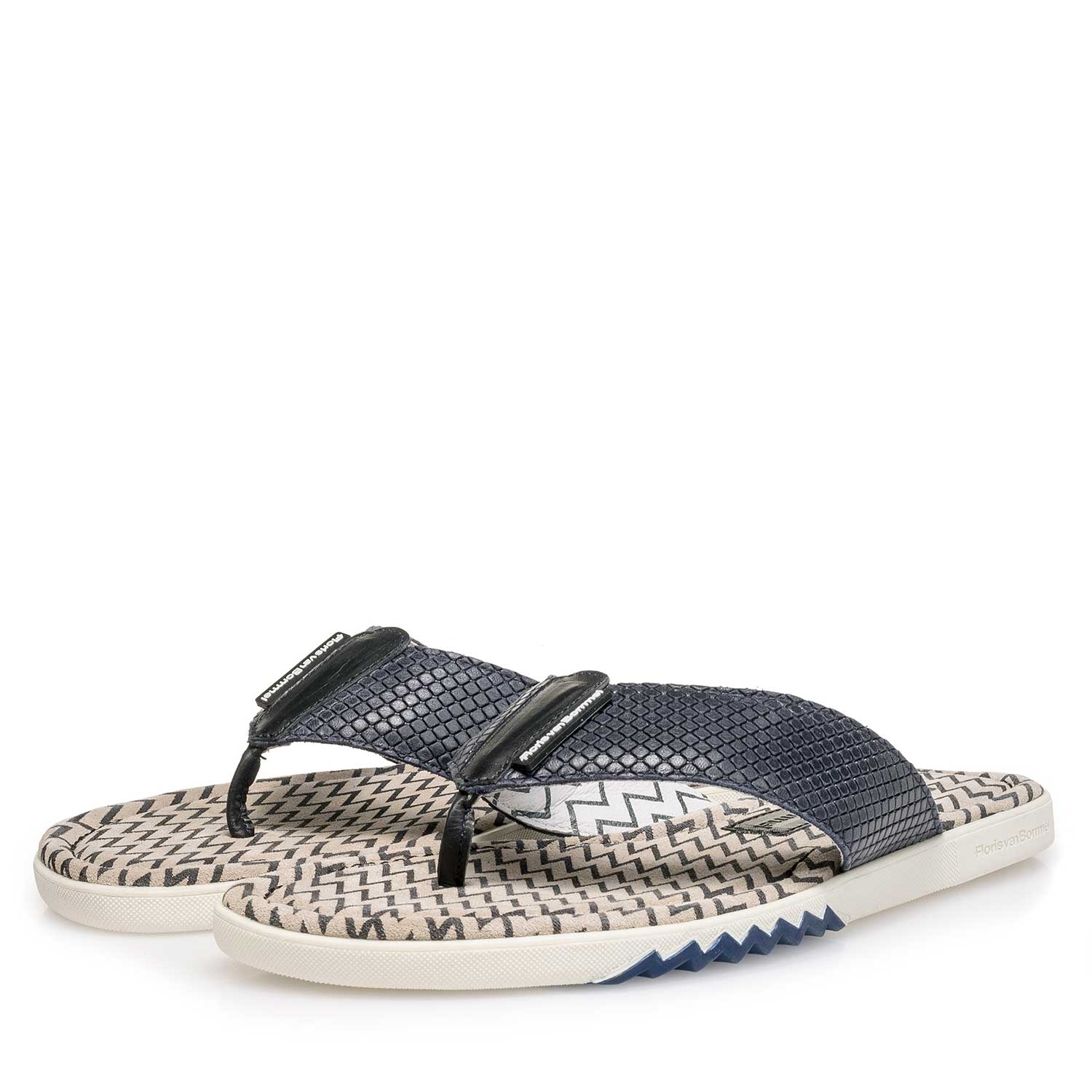 20201/00 - Blue printed calf leather thong slipper 20201/00 - Blue printed calf leather thong slipper