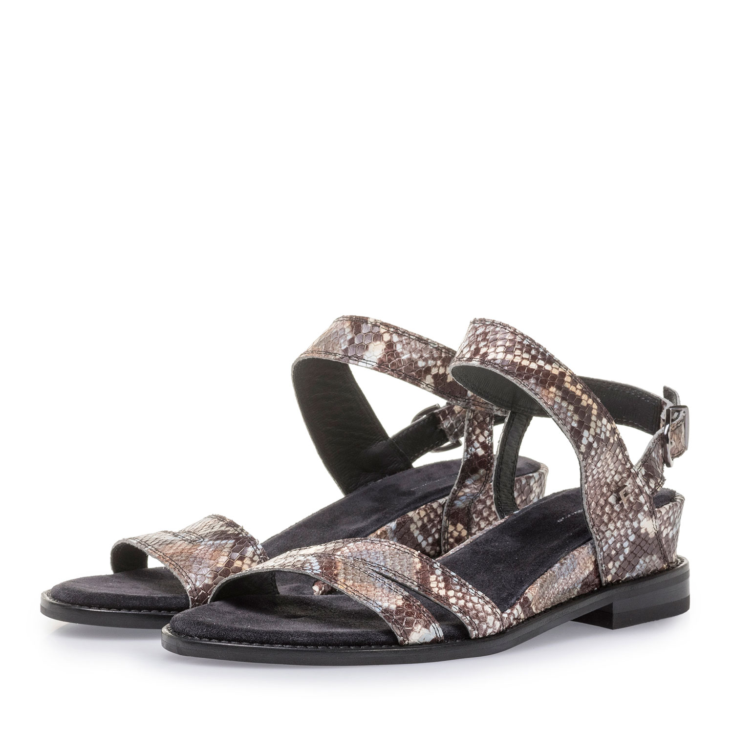 85931/01 - Braun-weiße Leder-Sandale mit Schlangenprint 85931/01 - Braun-weiße Leder-Sandale mit Schlangenprint