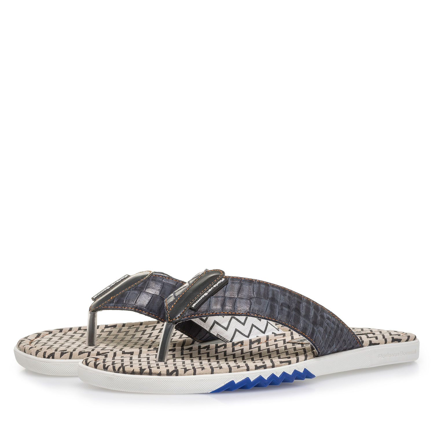 20201/16 - Dark blue thong slipper with croco print 20201/16 - Dark blue thong slipper with croco print